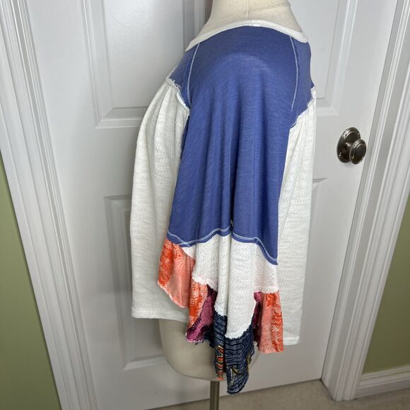 We The Free People Friday Fever Batwing Boho Oversized Thermal Top Blue Small - Picture 4 of 7